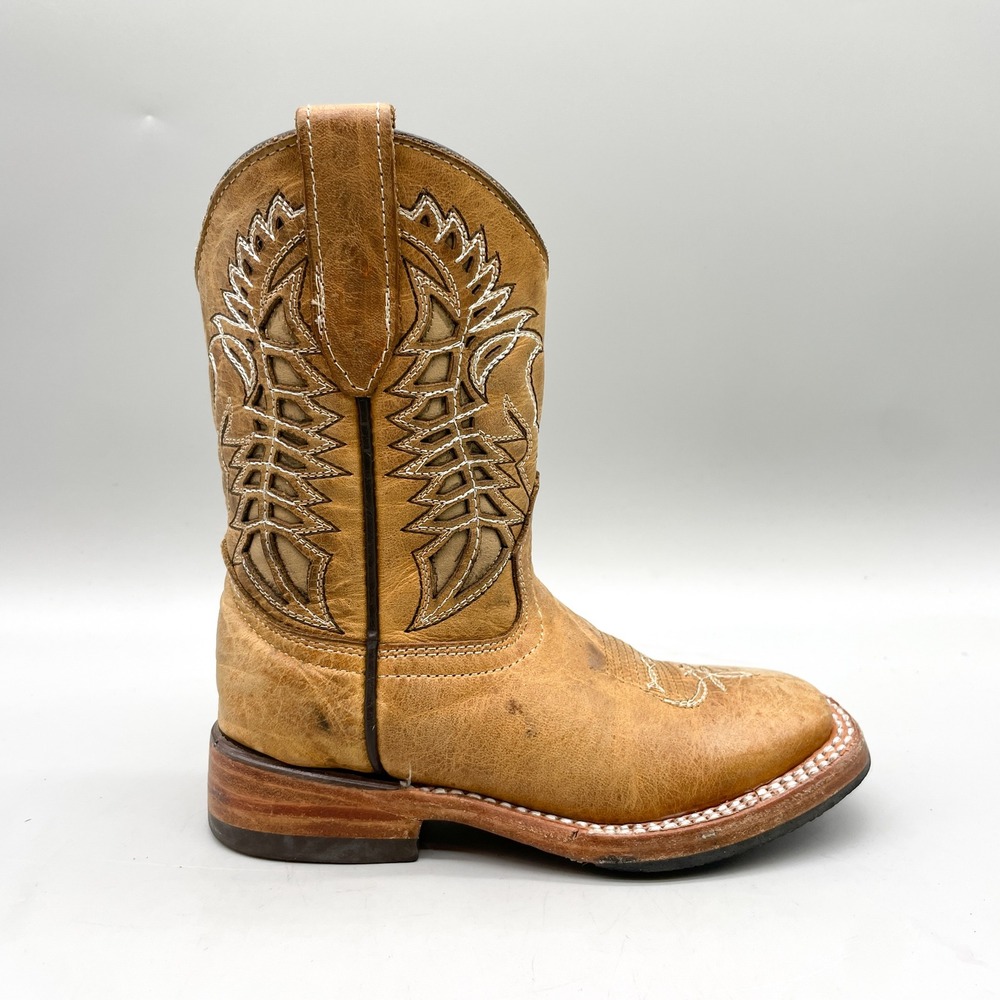 Soto Boots Kids Size 3 Western Cowboy Boots Tan Leather Square Toe Country